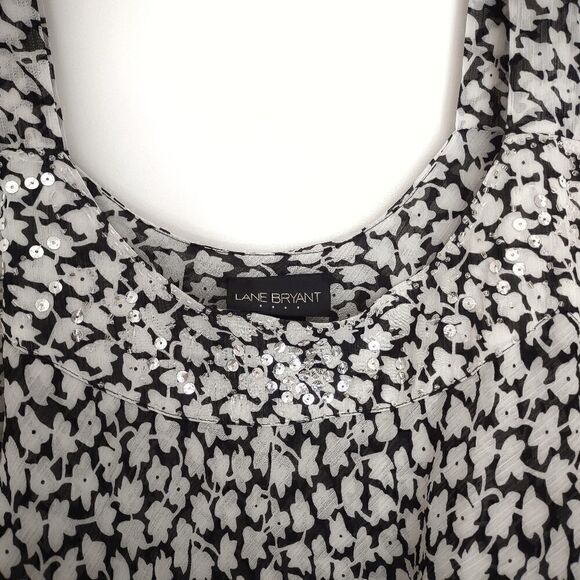 Lane Bryant Black White Top 3 Tiers Ruffles Strappy Chiffon Sequins Neckline 26W - Picture 4 of 9